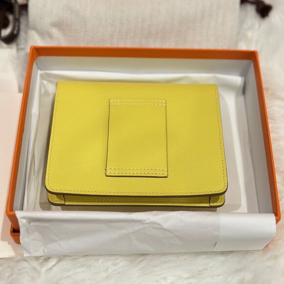 NIB Hermes Roulis Slim Wallet Evercolor Leather Lime Yellow PHW with Receipt - Picture 5 of 11